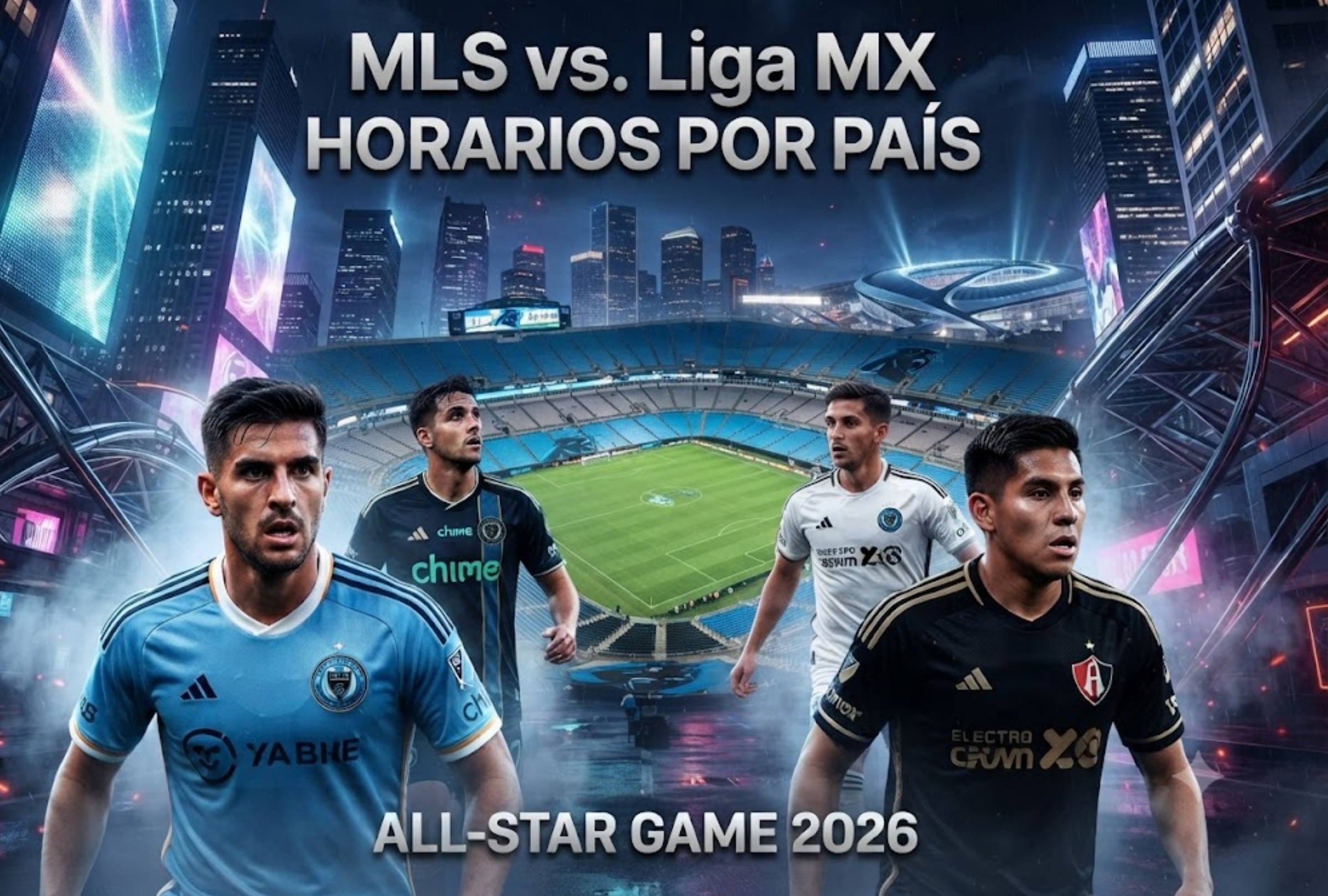 CHARLOTTE, CAROLINA DEL NORTE, (ESTADOS UNIDOS), 29/07/2026.- Horarios del partido entre MLS vs. Liga MX por All-Star Game 2026 que se realizará en Bank of America Stadium de Charlotte, Carolina del Norte, Estados Unidos. FOTO: Imagen creada por Gemini.