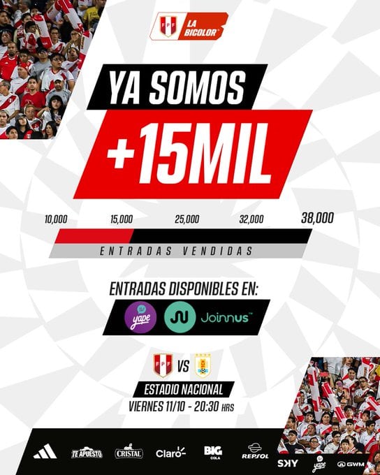 Así va la venta de entradas para el Perú vs Uruguay. (La Bicolor)