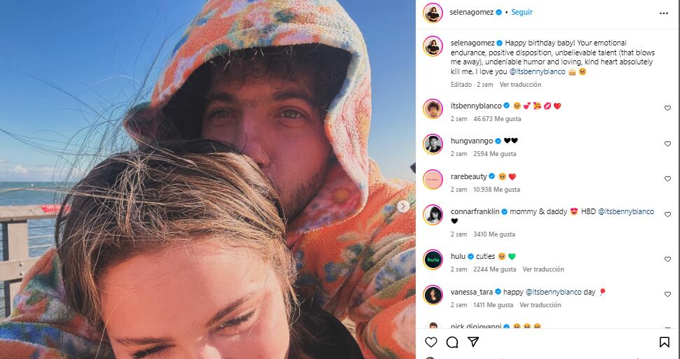 Una fotografía de Selena Gomez junto a Benny Blanco, famoso productor musical y actual novio de la cantante (Foto: Selena Gomez / Instagram)