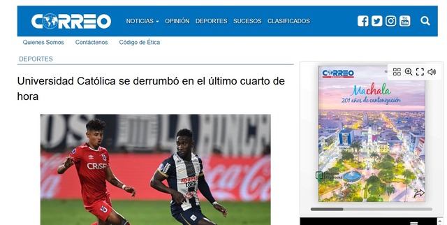 La prensa internacional reaccionó al triunfo de Alianza Lima sobre la Universidad Católica de Ecuador. (Imagen: Captura)