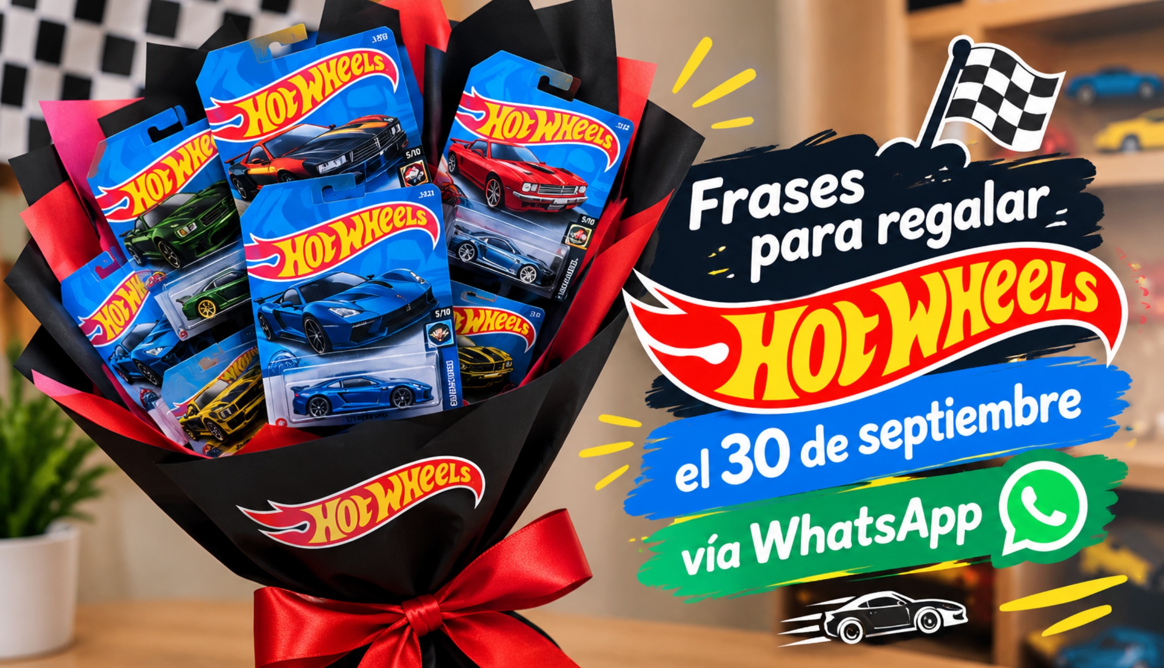 Elige las mejores frases para acompañar tu regalo de Hot Wheels este 30 de septiembre de 2026, con mensajes bonitos y divertidos. (Foto: Imagen creada por Depor utilizando la IA de Chat GPT)