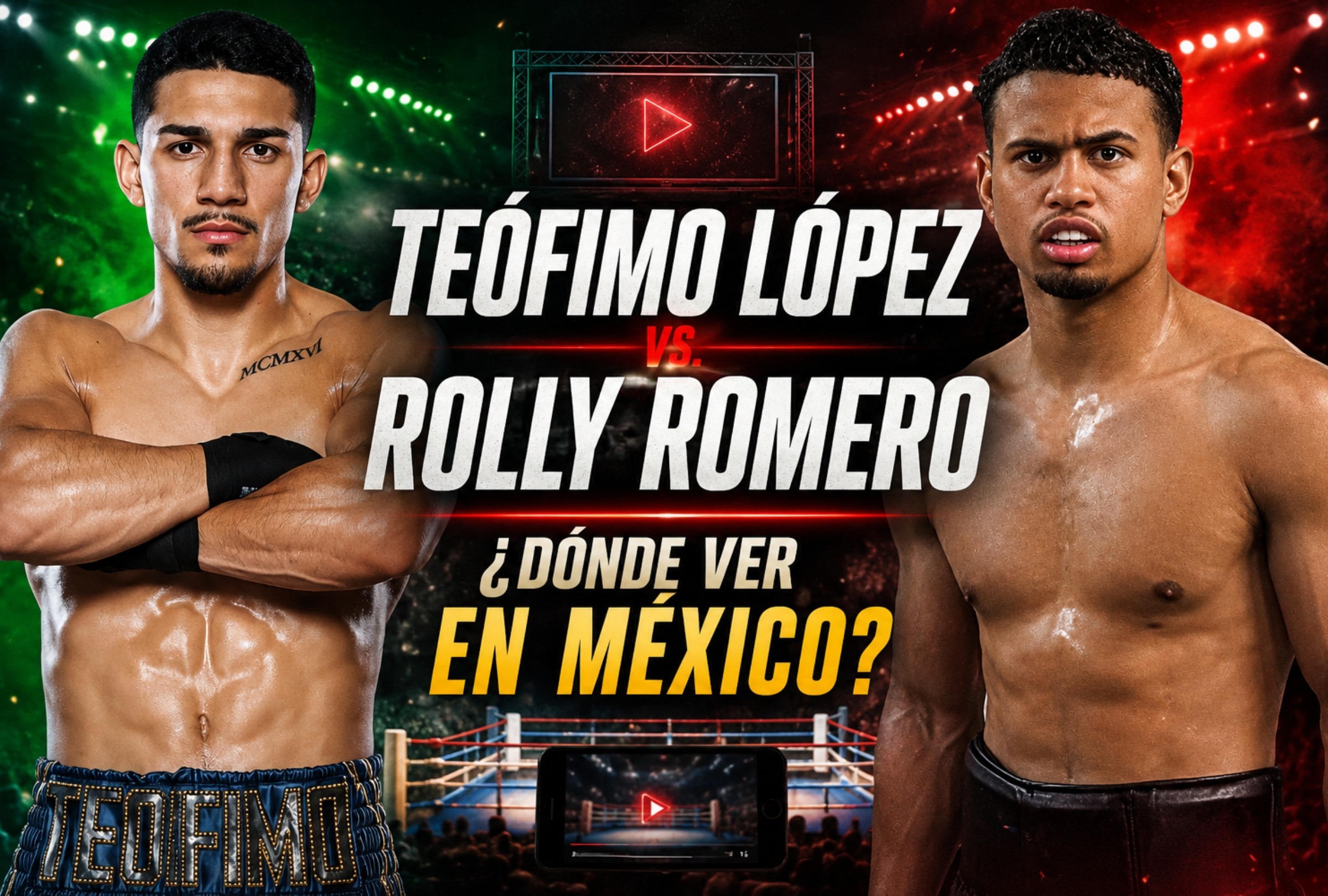 LAS VEGAS, NEVADA, ESTADOS UNIDOS, 22-08-2026. Hora y canal para ver la pelea entre Teófimo López vs. Rolly Romero que se realizará en T-Mobile de Las Vegas. FOTO: Imagen creada por la IA de ChatGPT.
