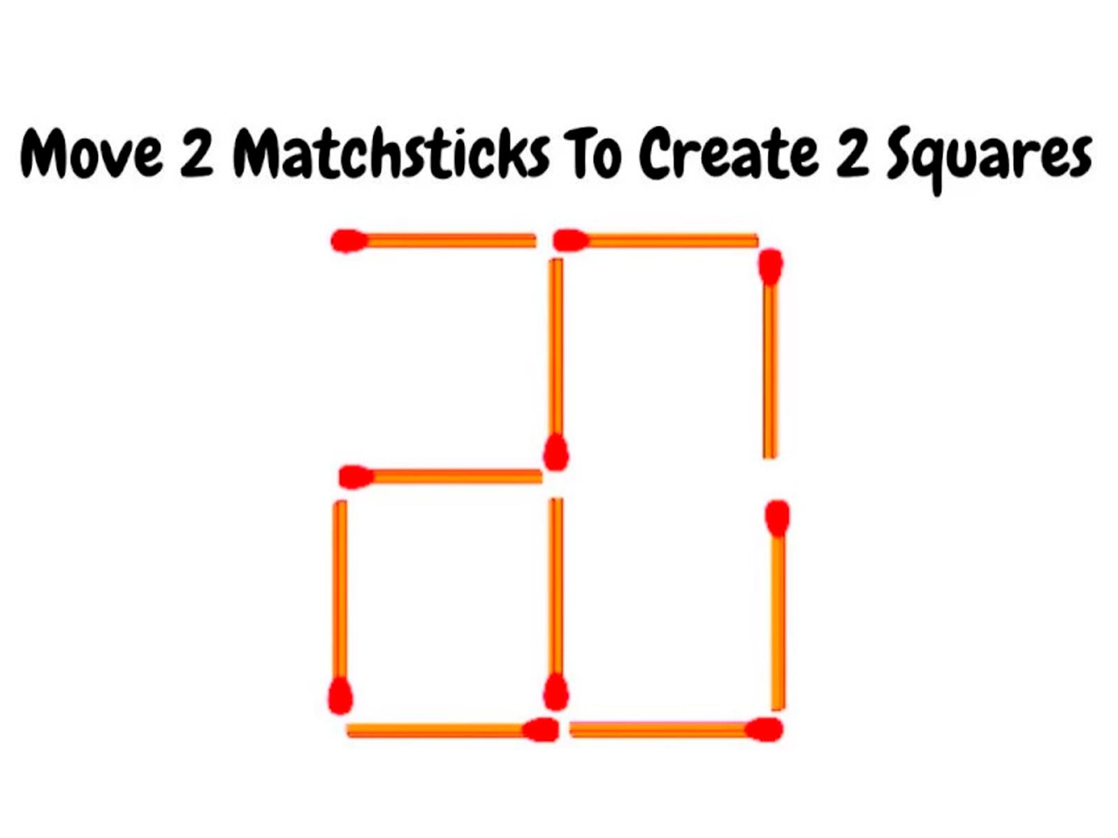 Mira con atención la imagen y luego determina cuáles serán los fósforos que debes mover para formar los 2 cuadrados.| Foto: fresherslive
