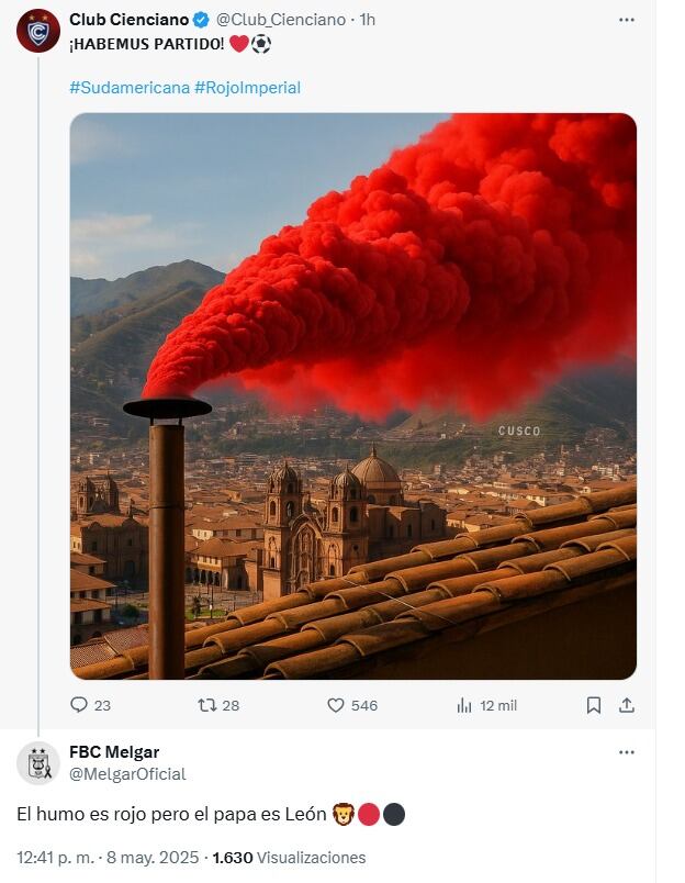 La respuesta de Melgar a Cienciano tras elección del nuevo Papa.