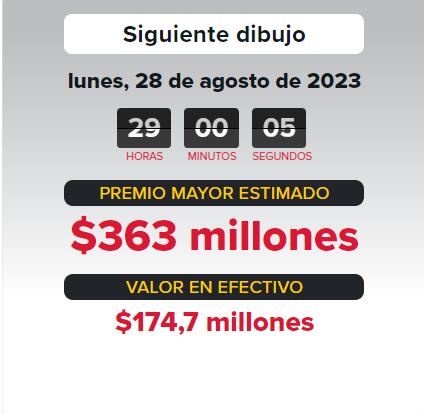 Powerball sorteará 363 millones de dólares para el sorteo del 28 de agosto (Foto: Powerball)