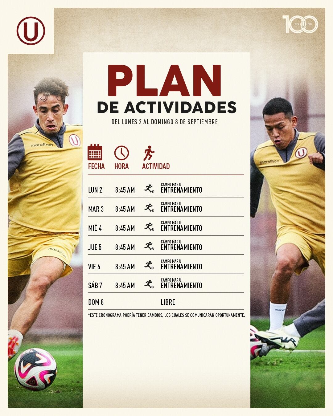 El plan de actividades de Universitario para el parate de fecha FIFA. (Foto: Club Universitario de Deportes)