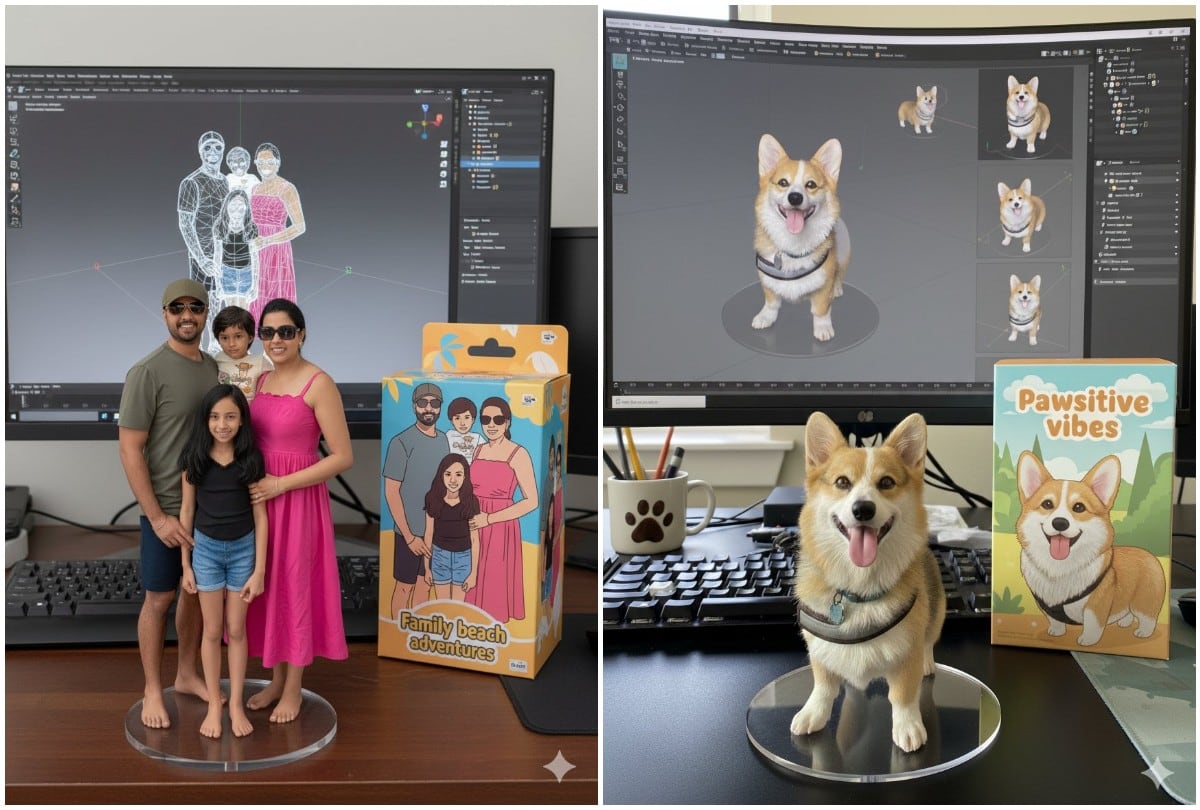 Con instrucciones claras, ChatGPT y Gemini pueden generar imágenes realistas que muestran tu figura a escala junto a su caja de juguete. | Crédito: X @googleespanol