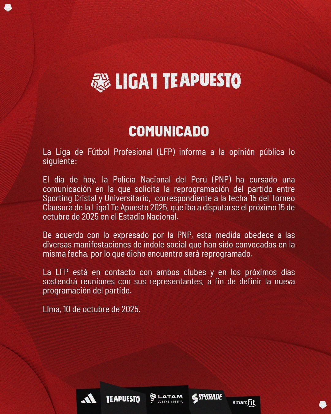 Liga 1 decidió reprogramar el Sporting Cristal vs. Universitario. (Foto: Liga 1)