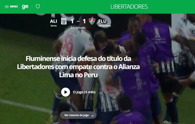 La reacción de los medios brasileños tras el empate entre Alianza Lima y Fluminense. (Imagen: Captura)