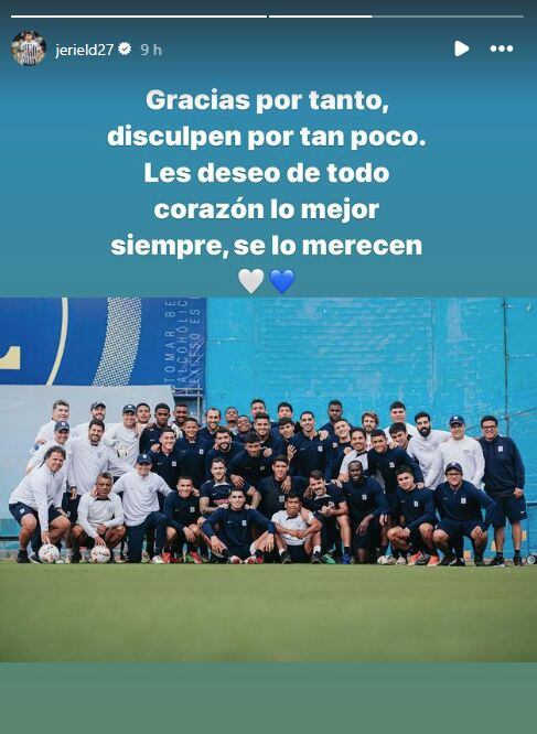 El post de De Santis antes de dejar el Perú para jugar en el Intercity de España.