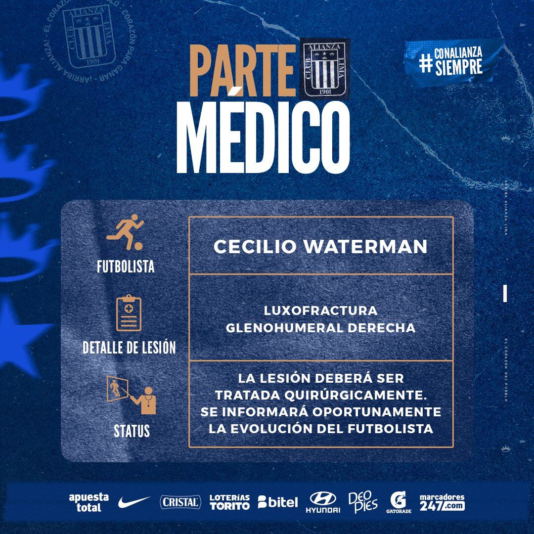 Parte médico de Cecilio Waterman. (Alianza Lima)