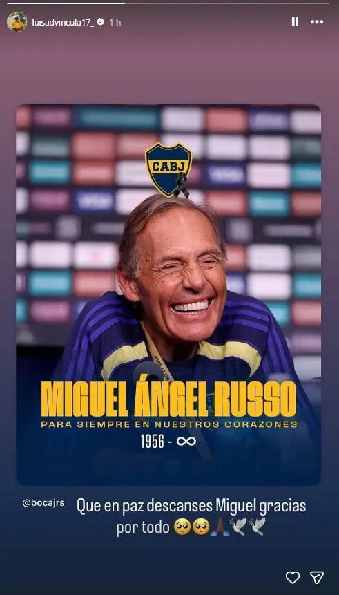 El mensaje de Luis Advíncula tras el fallecimiento de Miguel Ángel Russo. (Imagen: Captura de Instagram)