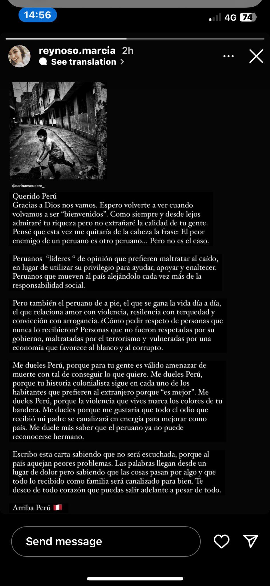 La publicación de la hija de Juan Reynoso en redes sociales. (Captura: Instagram)