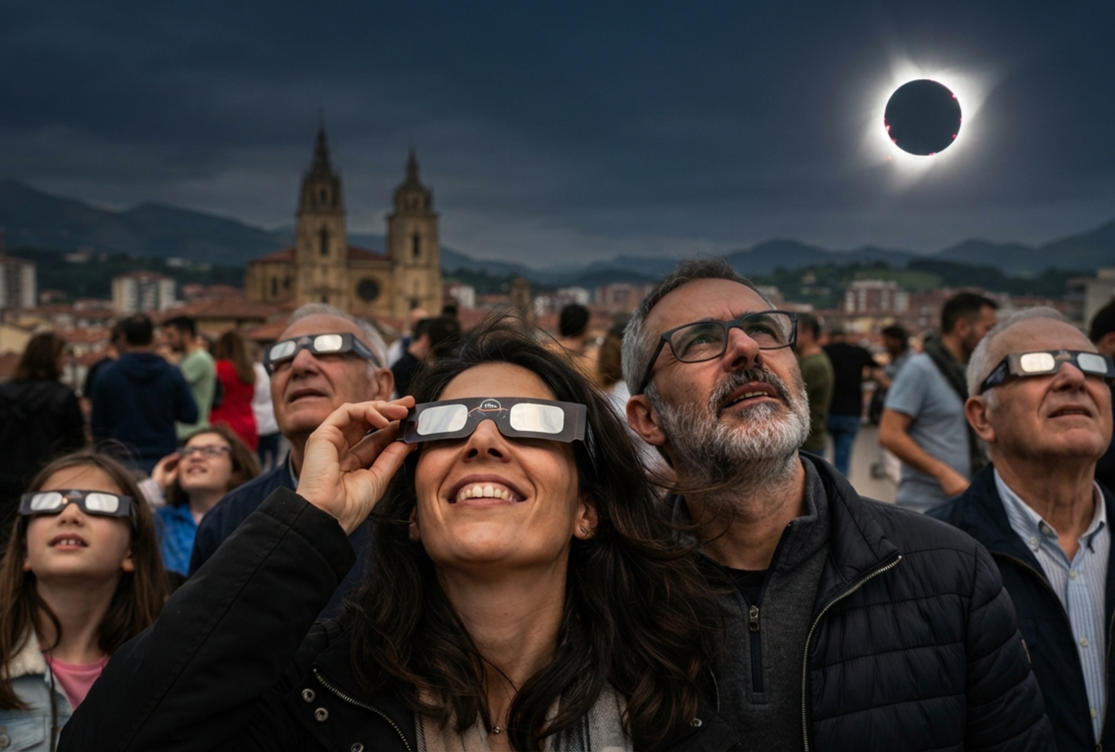 Horarios y claves para ver el eclipse solar total en Oviedo hoy, 12 de agosto. Guía con el minuto a minuto de la fase de oscuridad en Asturias, miradores recomendados y señal en vivo para seguir la trayectoria en directo. | Imagen referencial creada por Depor usando la IA de Gemini / GEC