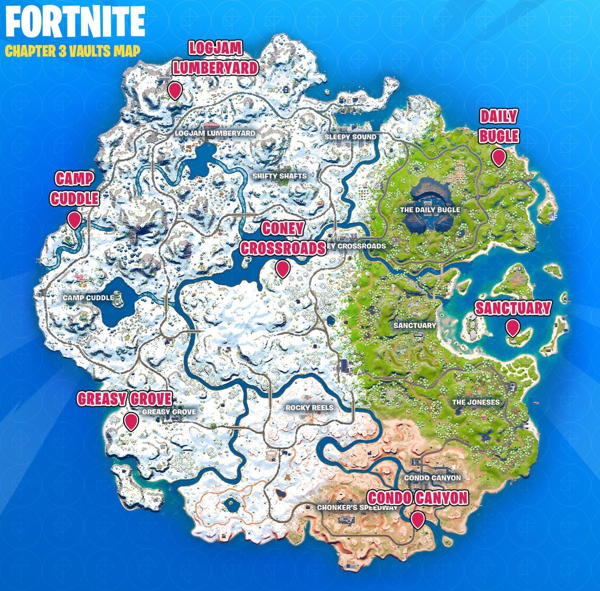 Mapa de las bóvedas de Fortnite Capítulo 3