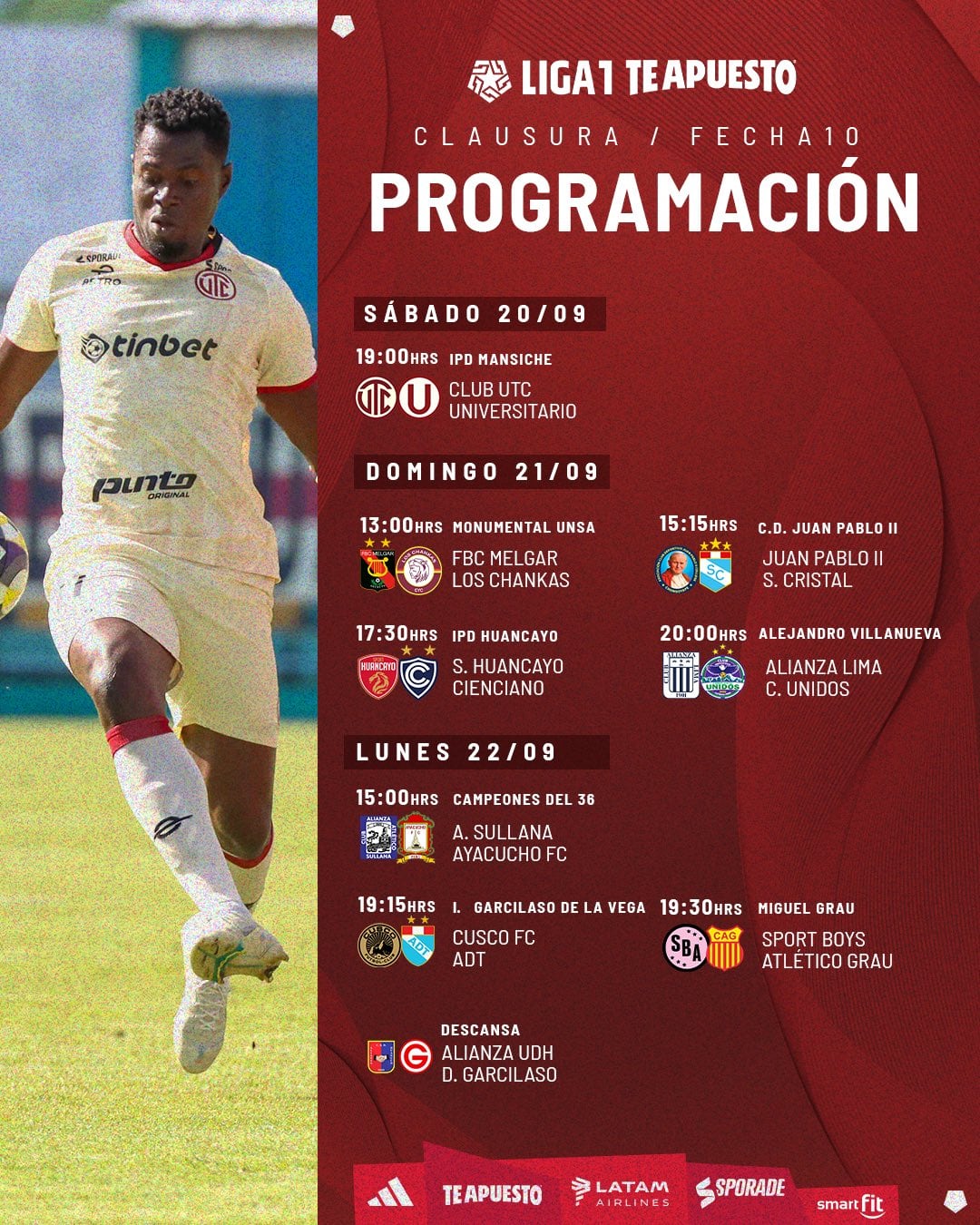 Programación de la fecha 10 del Torneo Clausura. (Imagen: @Liga 1TeApuesto)