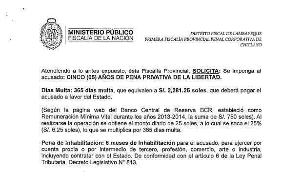 La resolución emitida por la Fiscalía Provincial de Chiclayo. (Foto: Fiscalía de la Nación)