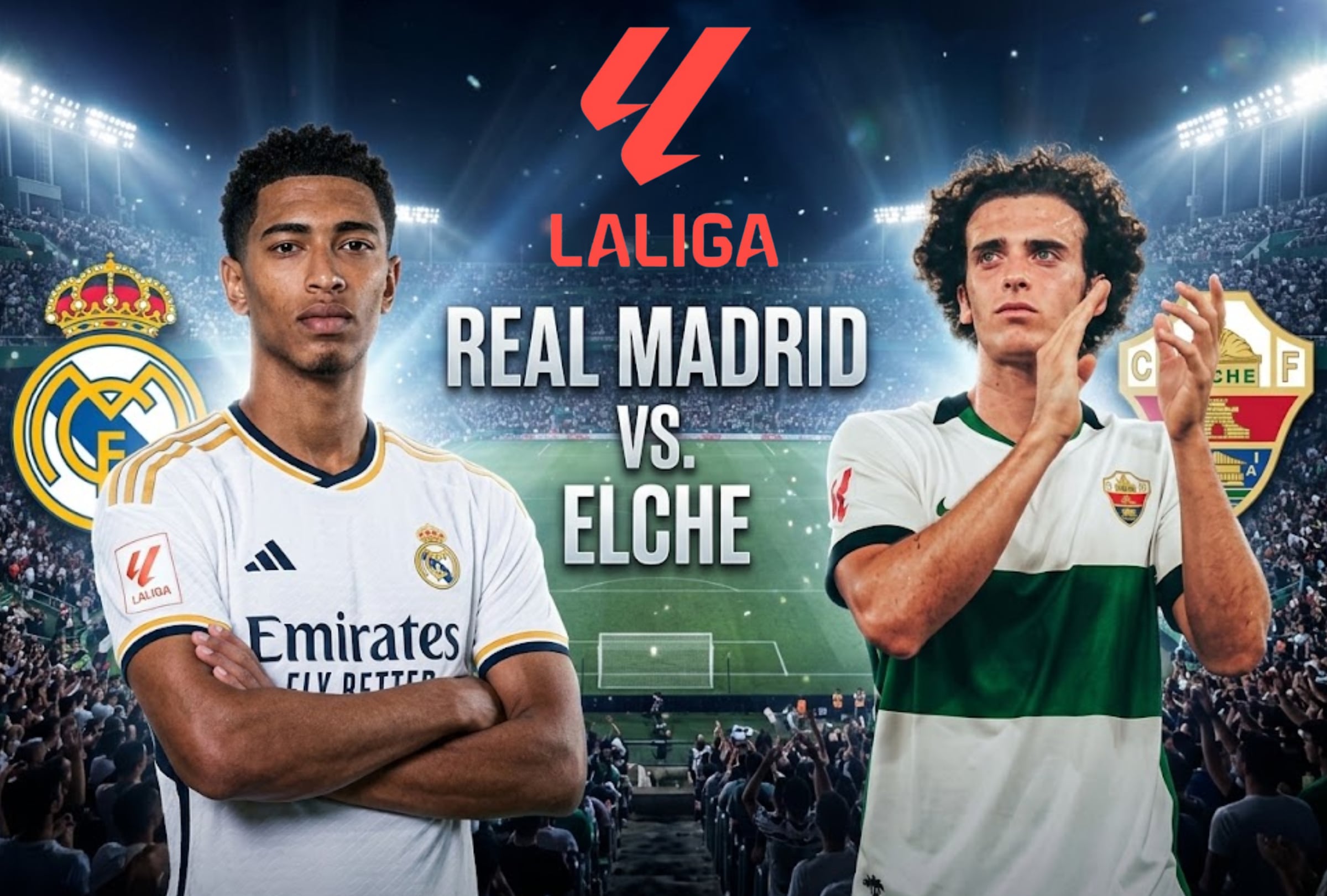 ELCHE, ALICANTE (ESPAÑA). - Horarios y guía de canales para ver EN VIVO el partido entre Real Madrid vs. Elche por la sexta jornada de LaLiga en Estados Unidos, España y México. FOTO: Imagen creada con la IA de Gemini para MAG de El Comercio.