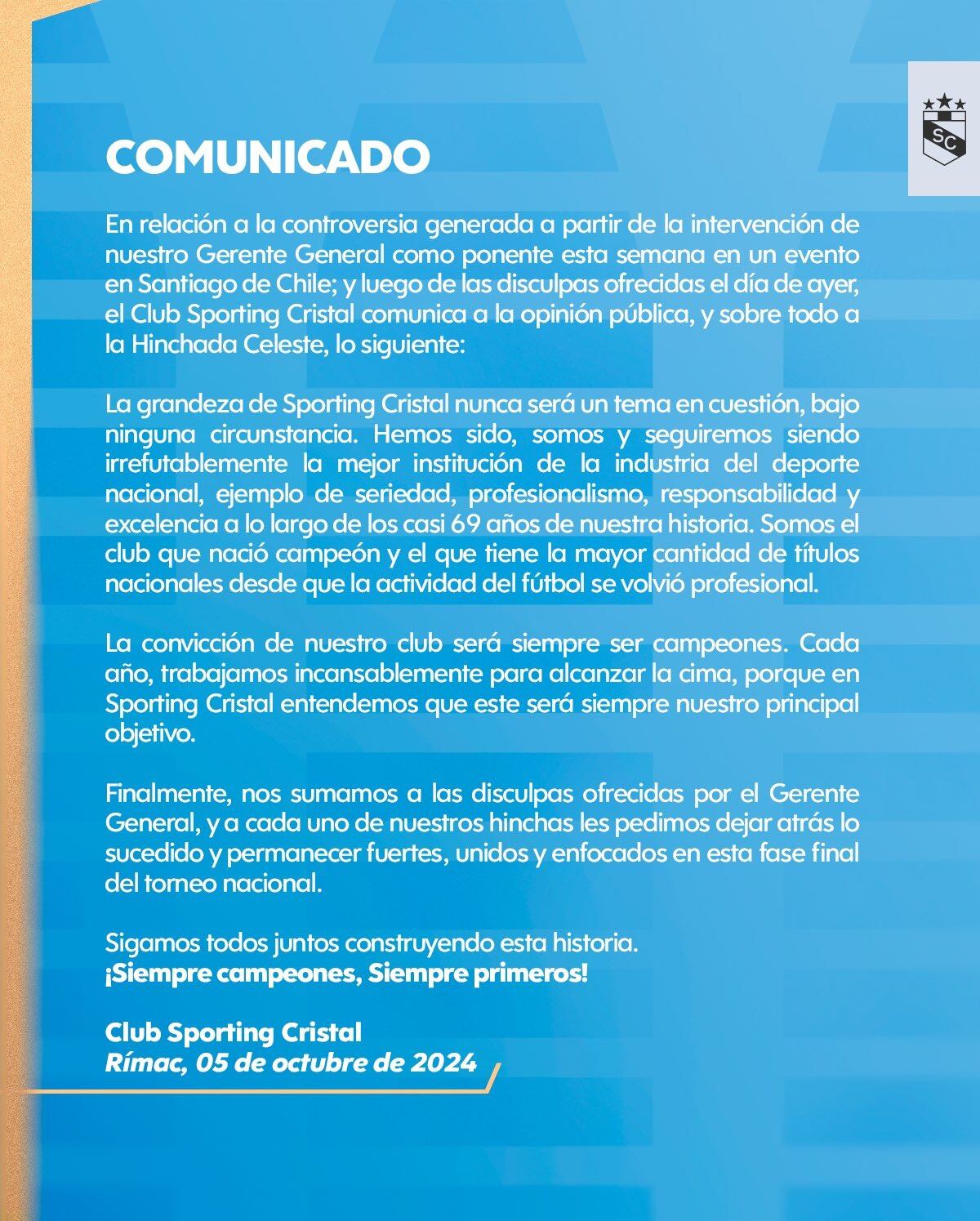 Comunicado de Sporting Cristal sobre Daniel Graña. (Foto: Sporting Cristal)