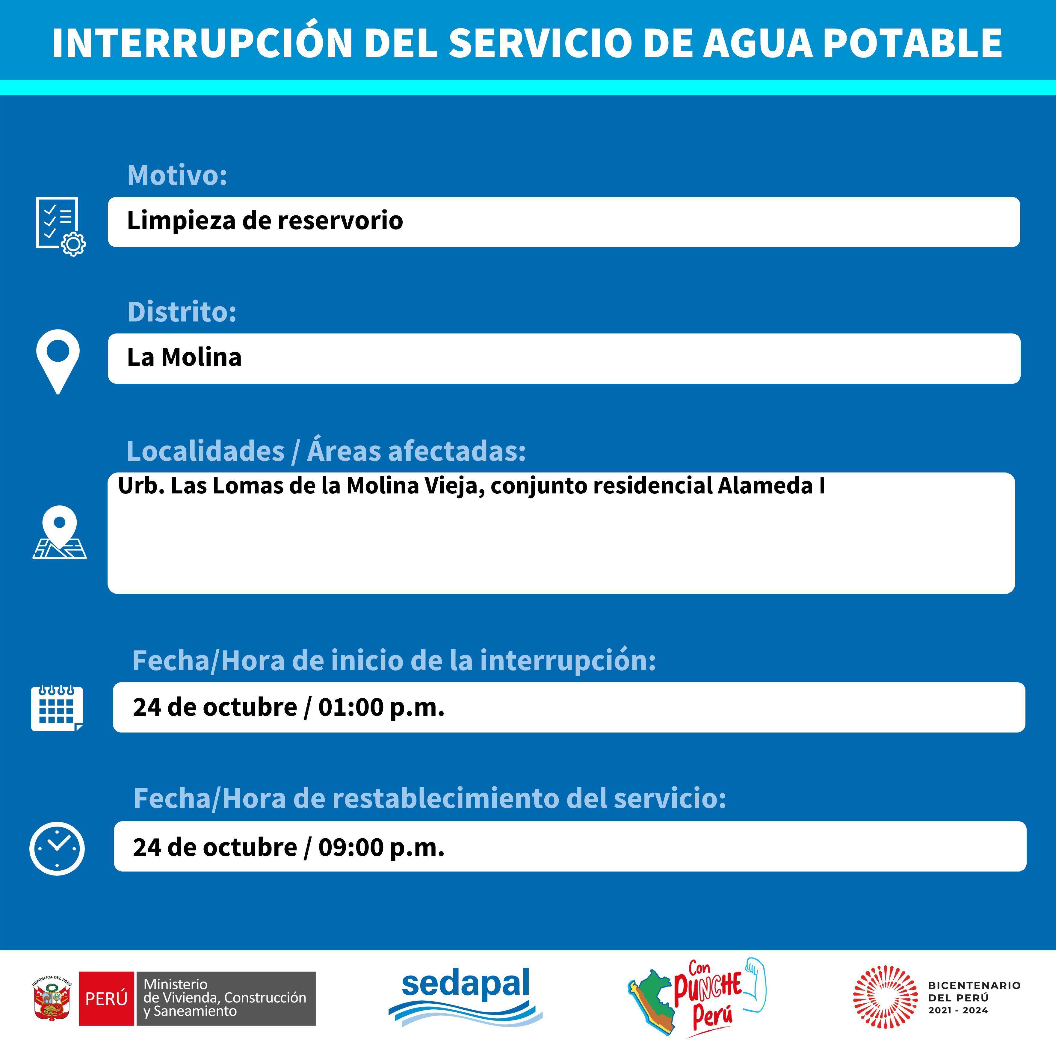 Sedapal dio a conocer en qué zonas habrá corte de agua para este 24 de octubre. (Foto: Twitter)