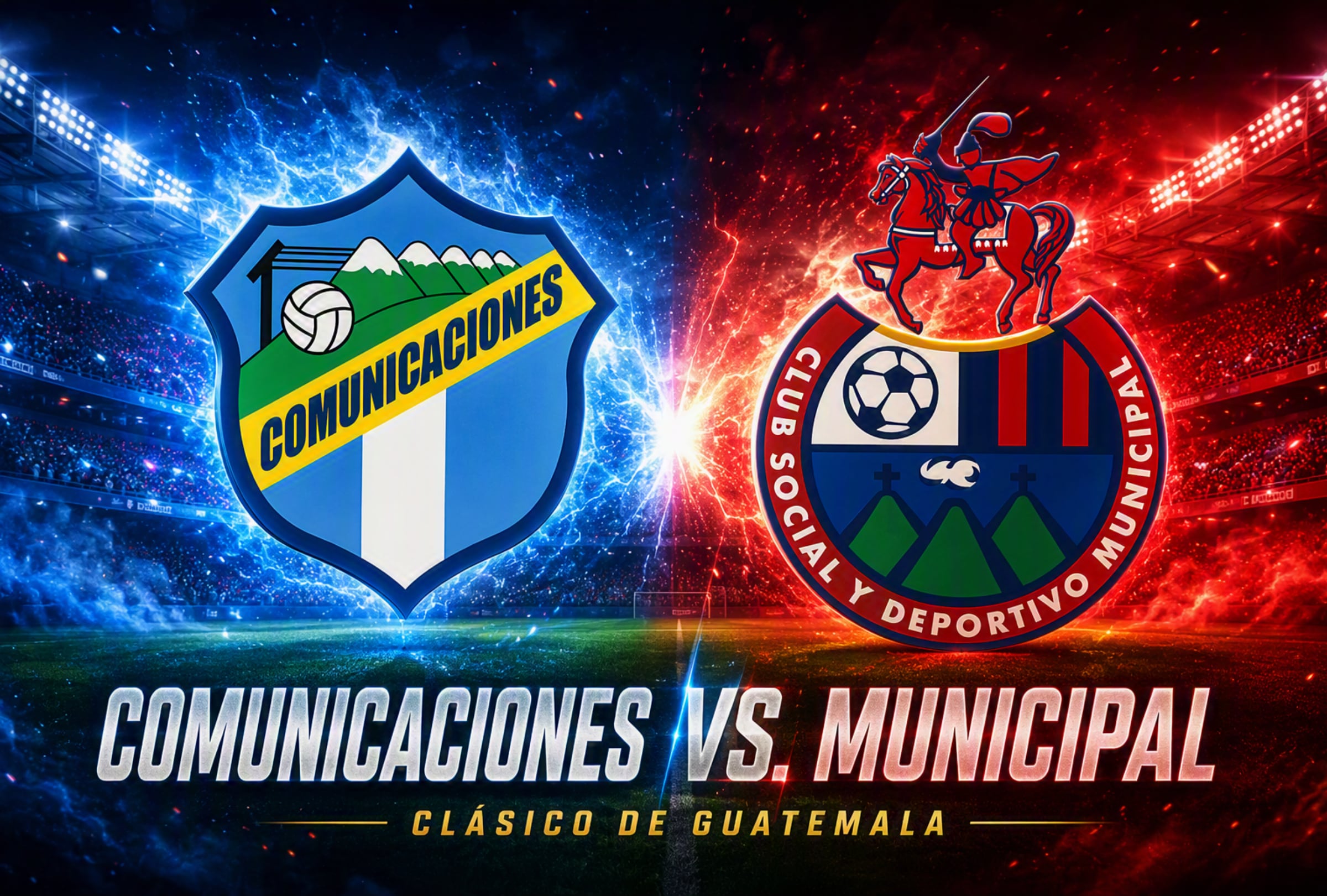 CIUDAD DE GUATEMALA, GUATEMALA, (29-08-2026).- Revisa los horarios y canales de TV para ver EN VIVO el clásico entre Comunicaciones vs. Municipal que se realizará este sábado 29 de agosto por la sexta fecha del Apertura en el Estadio Cementos Progreso. FOTO: Imagen creada por la IA de Copilot.