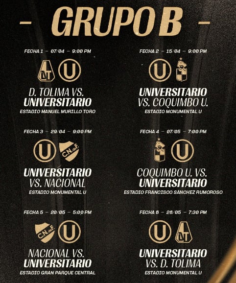 Fixture que había anunciado el cuadro 'crema' sobre la Copa Libertadores. (Foto: Universitario)