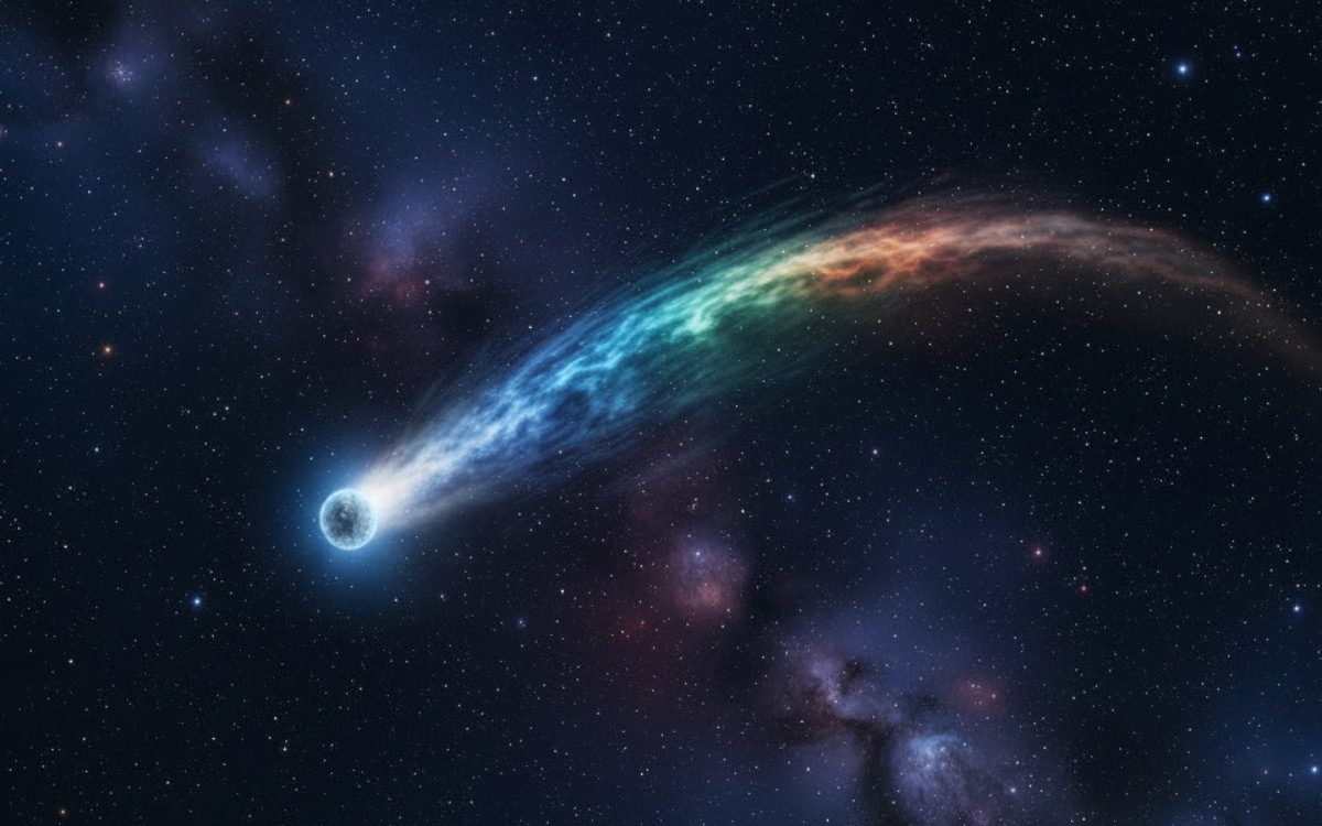 New observations reveal that 3I/ATLAS, the third comet from another star system to be discovered, contains extraordinary concentrations of methanol and hydrogen cyanide. (Reference image created by GEC using the AI of "Perplexity")