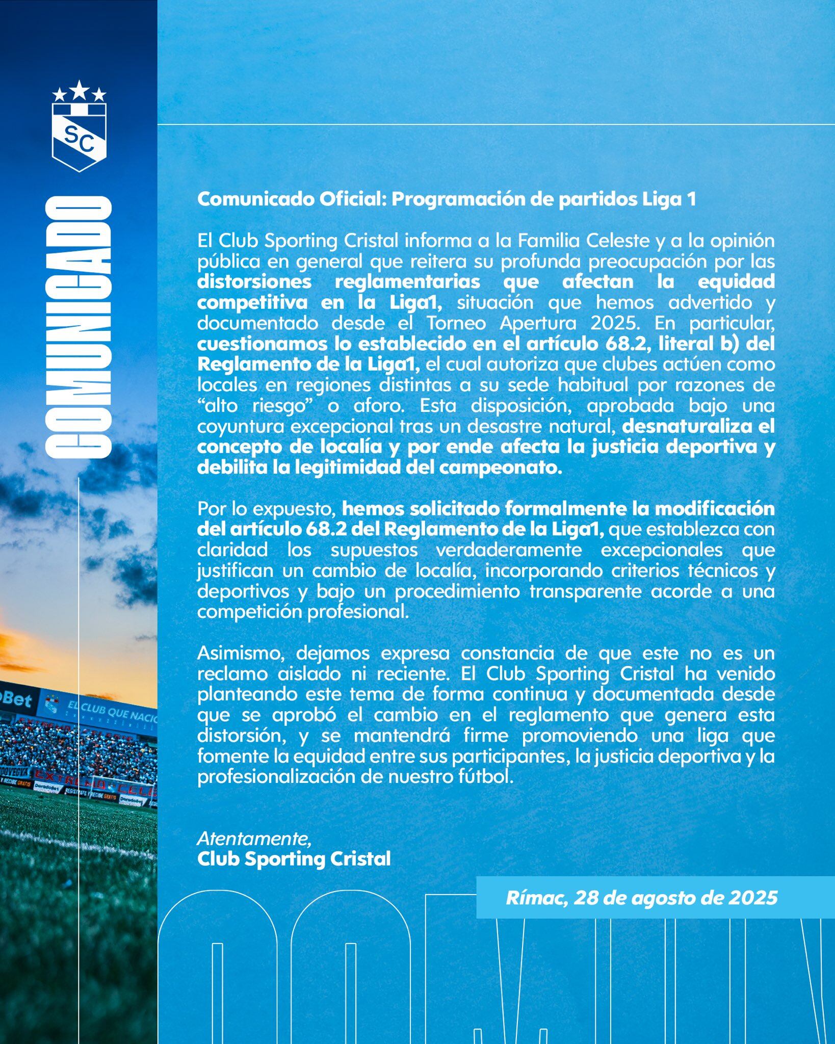 Comunicado de Sporting Cristal | Foto: SC