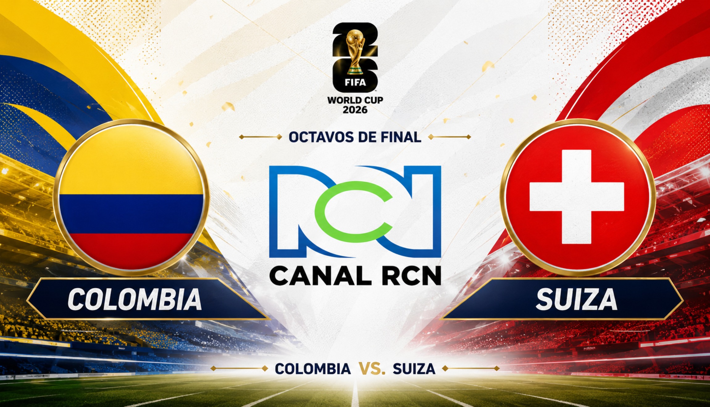 Señal del Canal RCN en vivo para ver el partido de Colombia vs. Suiza en directo, este martes 7 de julio, por los octavos de final del Mundial de Fútbol 2026. (Foto: Imagen creada por Depor utilizando la IA de Chat GPT)