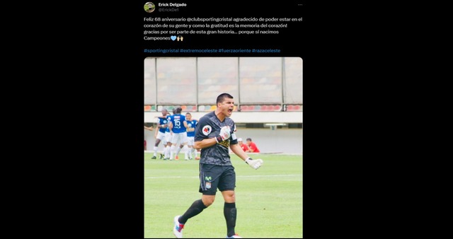 Erick Delgado saludó a Sporting Cristal por su aniversario. (Foto: Twitter)