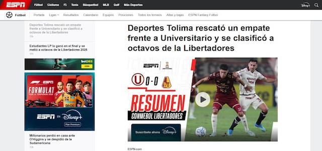 La reacción de la prensa colombiana a la clasificación de Tolima y la eliminación de Universitario. (Imagen: Captura)