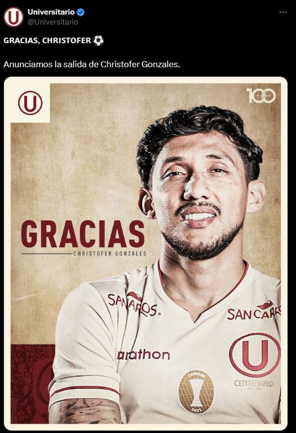 Así anunció Universitario la salida de 'Canchita'.