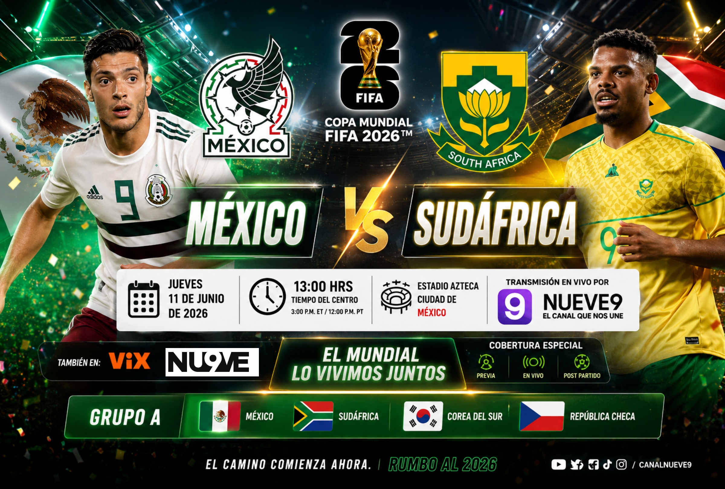 CIUDAD DE MÉXICO (MÉXICO), 11/06/2026.- Cobertura oficial de TUDN, Canal 9 (NU9ve) EN VIVO GRATIS para ver la ceremonia de inauguración de la Copa Mundial FIFA 2026, este jueves 11 de junio, con el show musical de Shakira en el Estadio Azteca de CDMX. FOTO DE MICHAEL TRAN PARA AFP