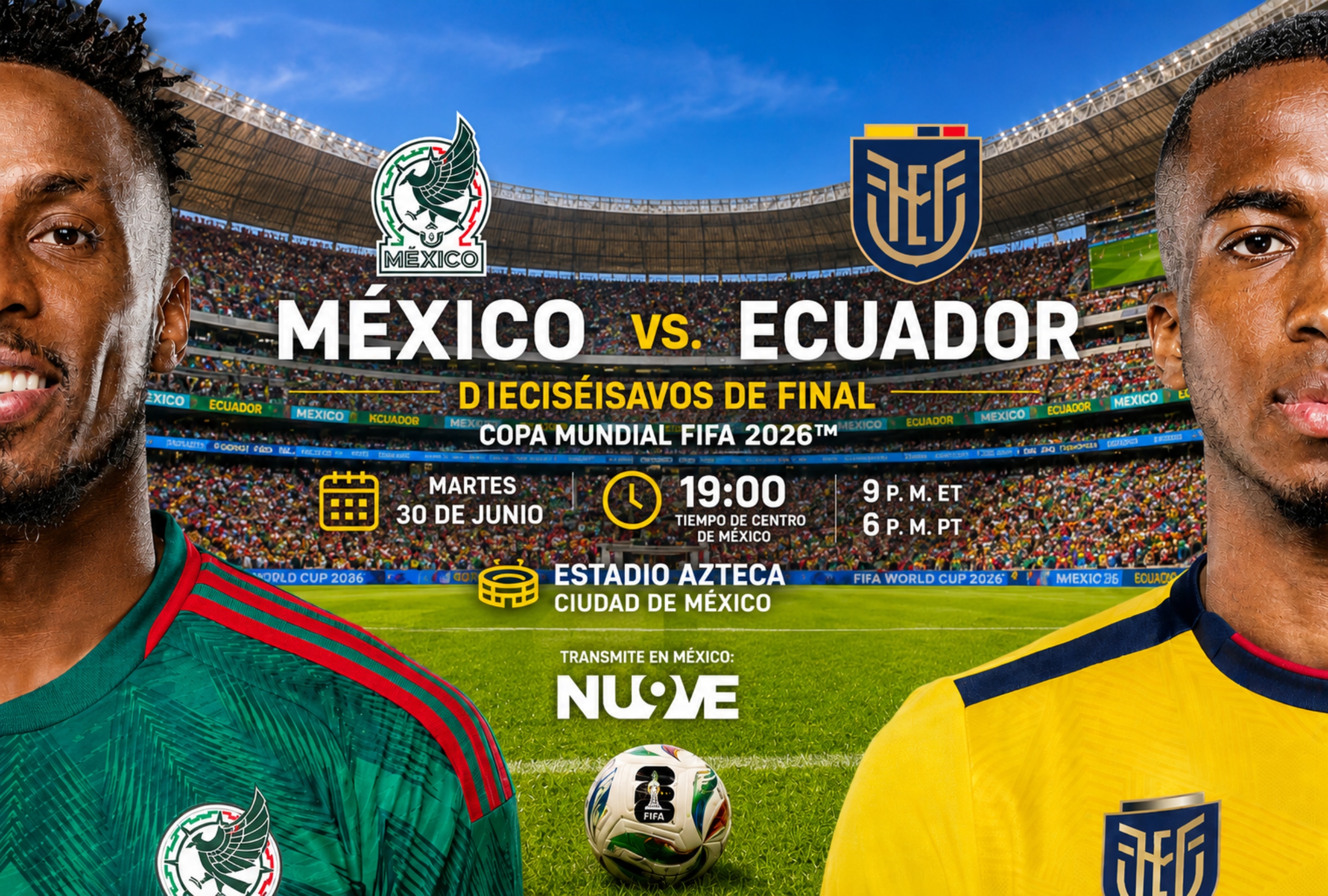 CIUDAD DE MÉXICO, CDMX (MÉXICO), 30/06/2026.- Cobertura oficial de NU9VE (Canal 9) EN VIVO GRATIS para ver el partido México vs. Ecuador hoy por los dieciseisavos del Mundial 2026 en el Estadio Azteca de la Ciudad de México. FOTO DE NOÉ YACTAYO