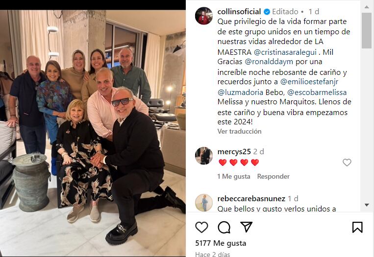 Así fue la reaparición de Cristina Saralegui en Instagram (Foto: María Antonieta Collins / Instagram)
