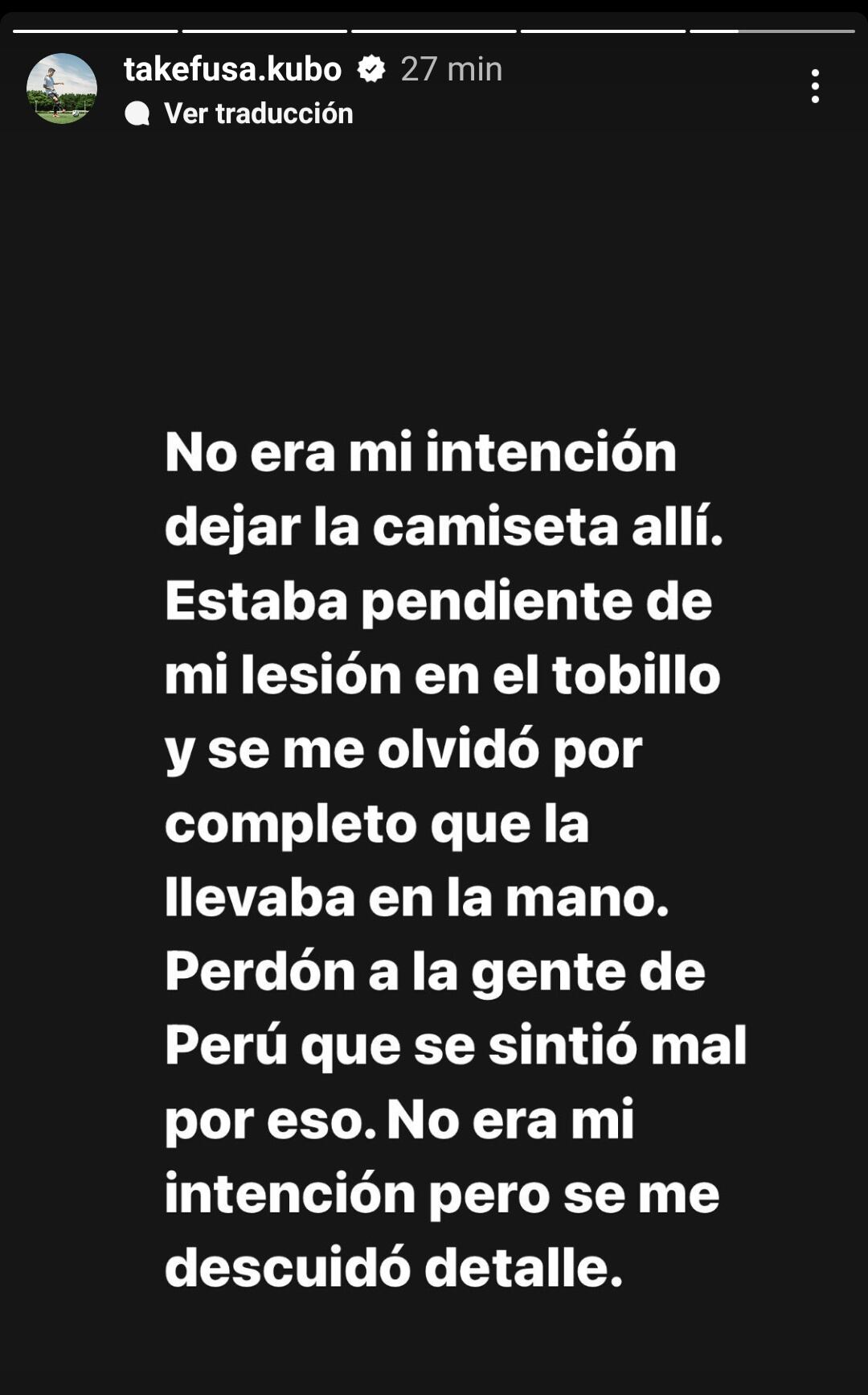 La publicación de Takefusa Kubo en sus redes sociales. (Captura: Instagram)