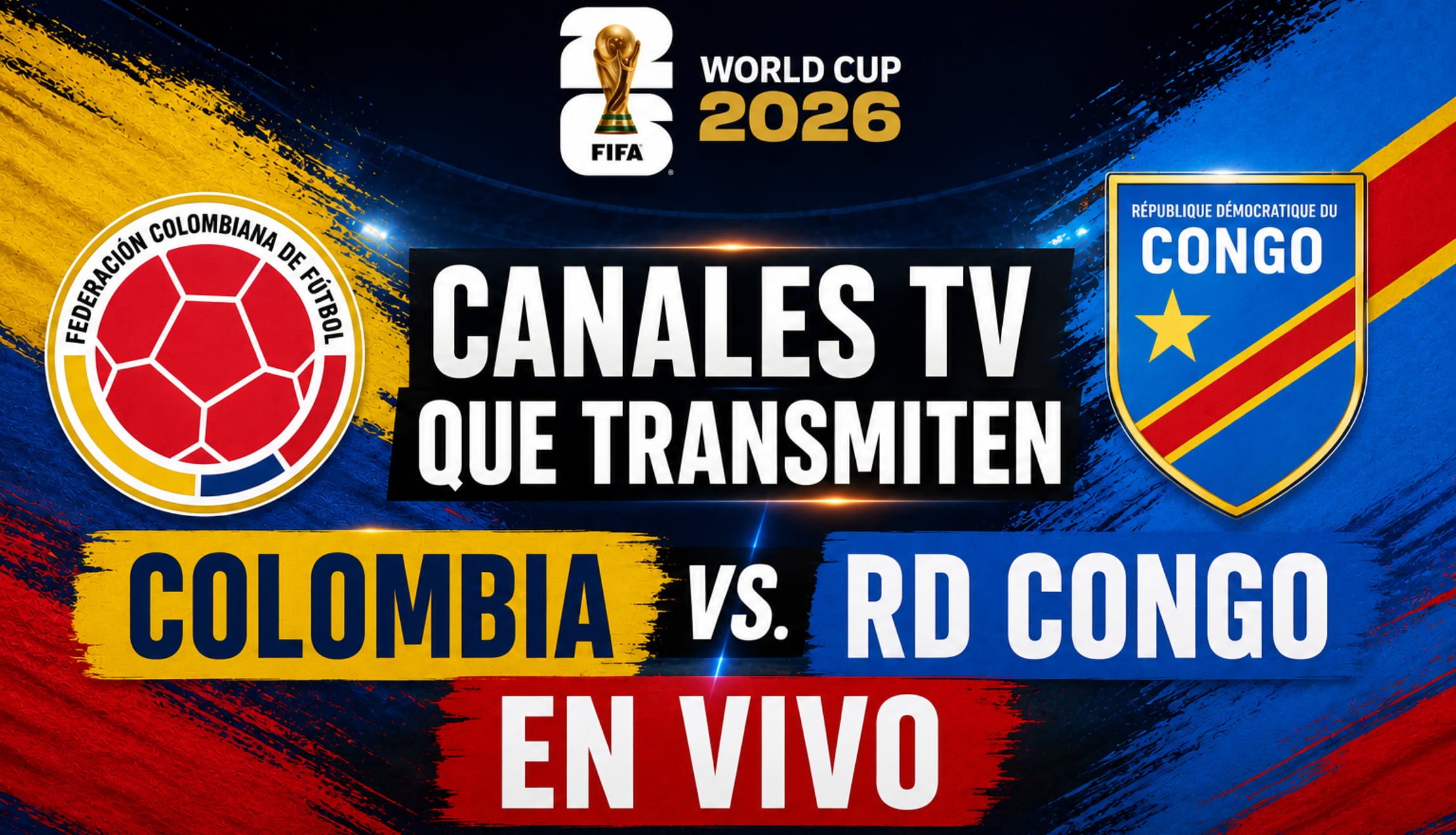Consulta los canales que van a transmitir el partido de Colombia vs. RD Congo EN VIVO y EN DIRECTO, este martes 23 de junio, por la Jornada 2 del Grupo K del Mundial de Fútbol 2026. (Foto: Imagen creada por Depor utilizando la IA de Chat GPT)