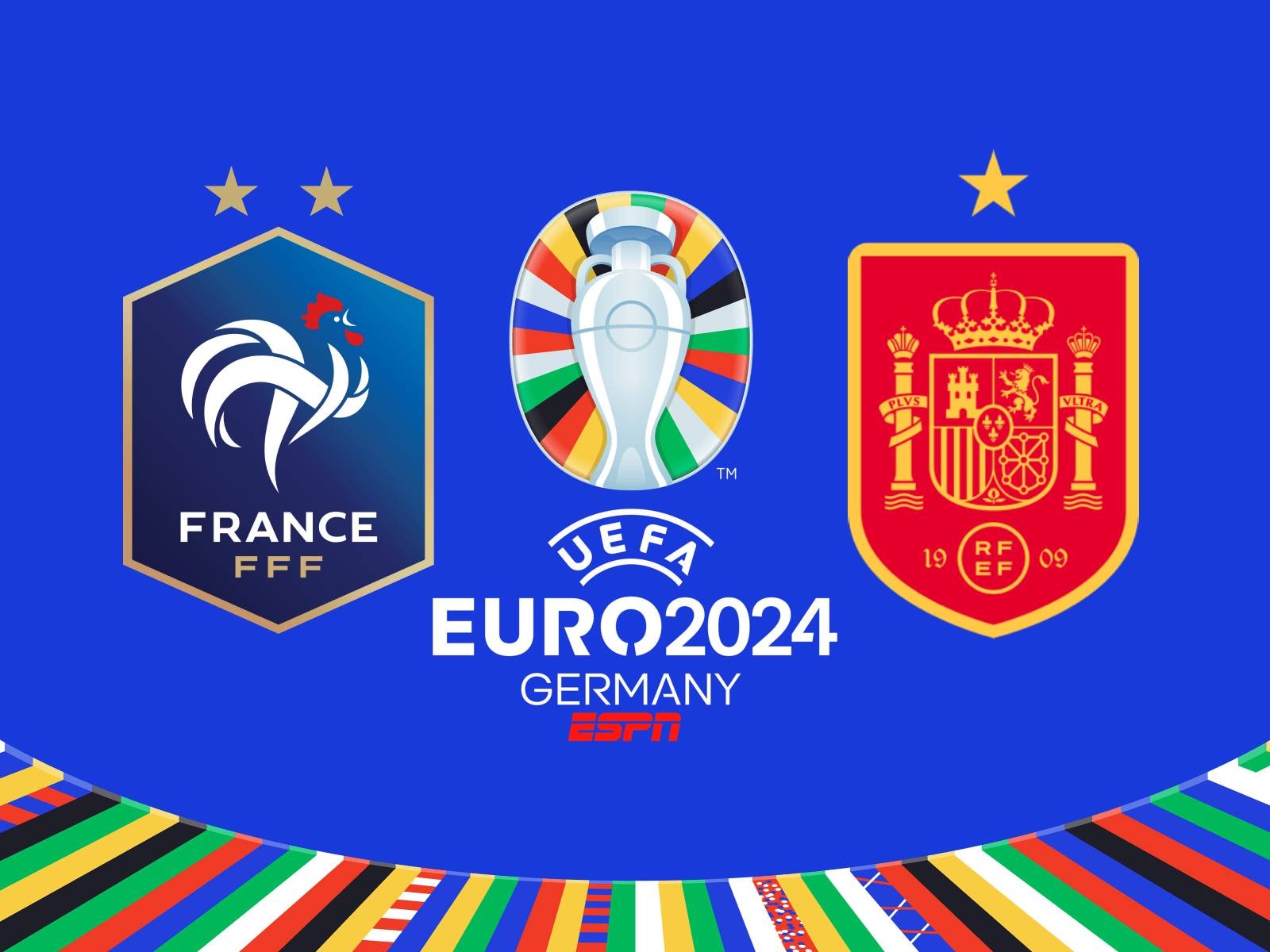 Señal oficial de ESPN (Disney Plus) para mirar el partido Francia vs. España por la semifinal de la Eurocopa 2024 desde el Estadio Allianz Arena de Múnich. (Foto: Composición
