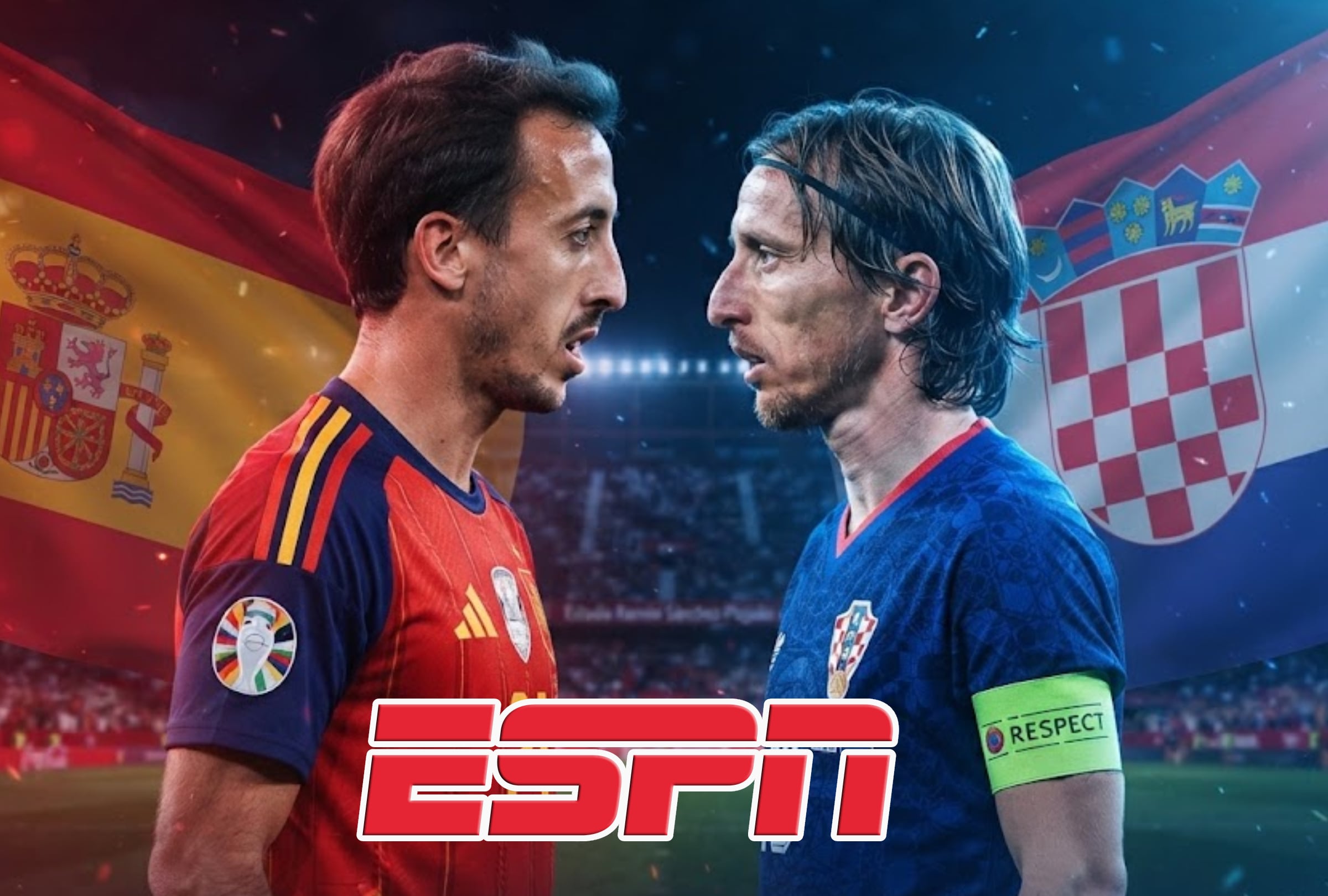 SEVILLA, ANDALUCÍA (ESPAÑA), 28-09-2026. ESPN y Disney Plus transmitirá EN VIVO el partido de España vs. Croacia por la segunda jornada de la Liga de las Naciones de la UEFA en el Estadio Ramón Sánchez-Pizjuán. FOTO: Imagen creada por la IA de Gemini.