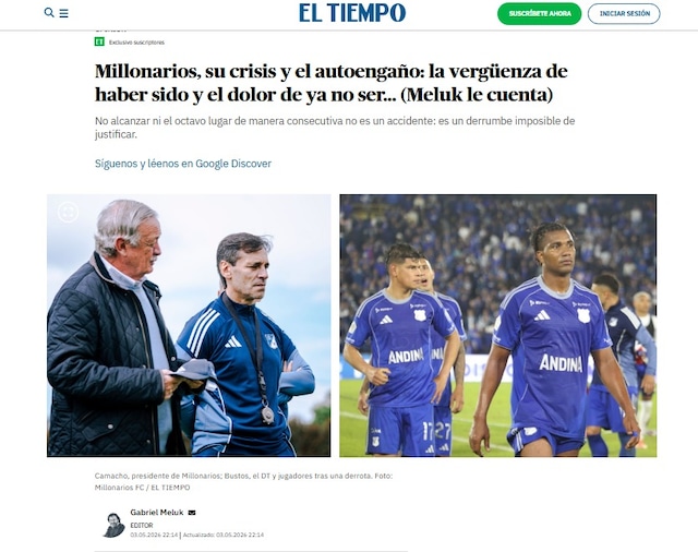 La prensa colombiana reaccionó a la eliminación de Millonarios y apuntó a Fabián Bustos. (Foto: Captura)