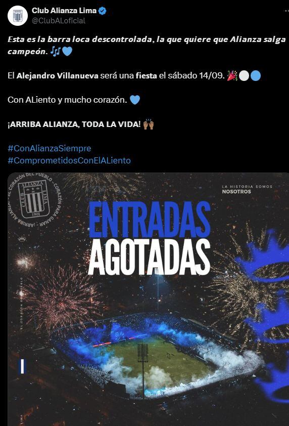 El Estadio de Alianza Lima lucirá un lleno total para el partido de debut de Paolo Guerrero. (Foto: Alianza Lima en X)