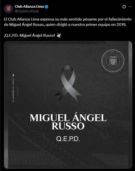 Alianza Lima se pronunció tras la muerte de Miguel Ángel Russo. (Captura: Alianza Lima)