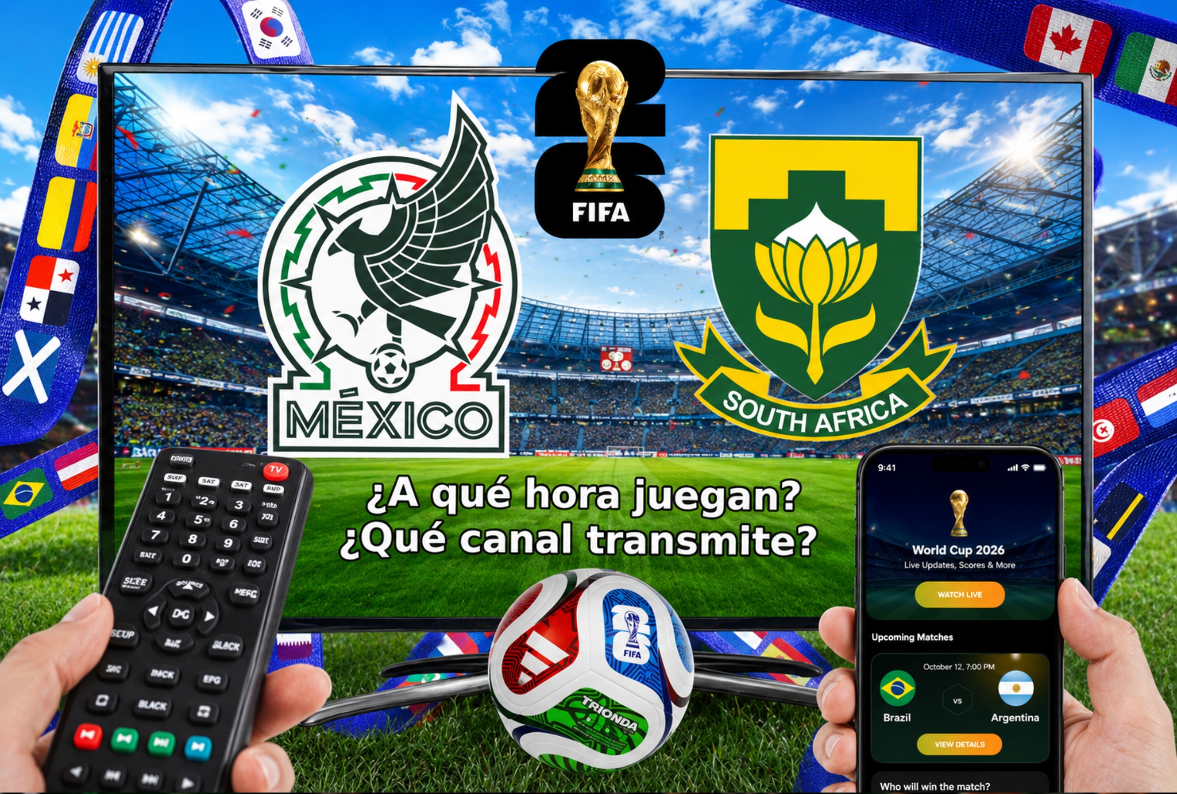 CIUDAD DE MÉXICO (MÉXICO), 11/06/2026.- Lista de canales de televisión y servicios streaming para ver el partido entre México y Sudáfrica este jueves 11 de junio por la fecha 1 del grupo A de la Copa Mundial 2026 en el Estadio Azteca de la Ciudad de México. FOTO DE NOÉ YACTAYO