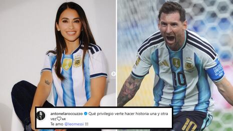 Antonela Roccuzzo y sus hijos celebran el doblete de Messi
