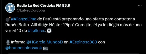 Desde Argentina informan que Rubén Botta interesa a Alianza Lima. (Captura)