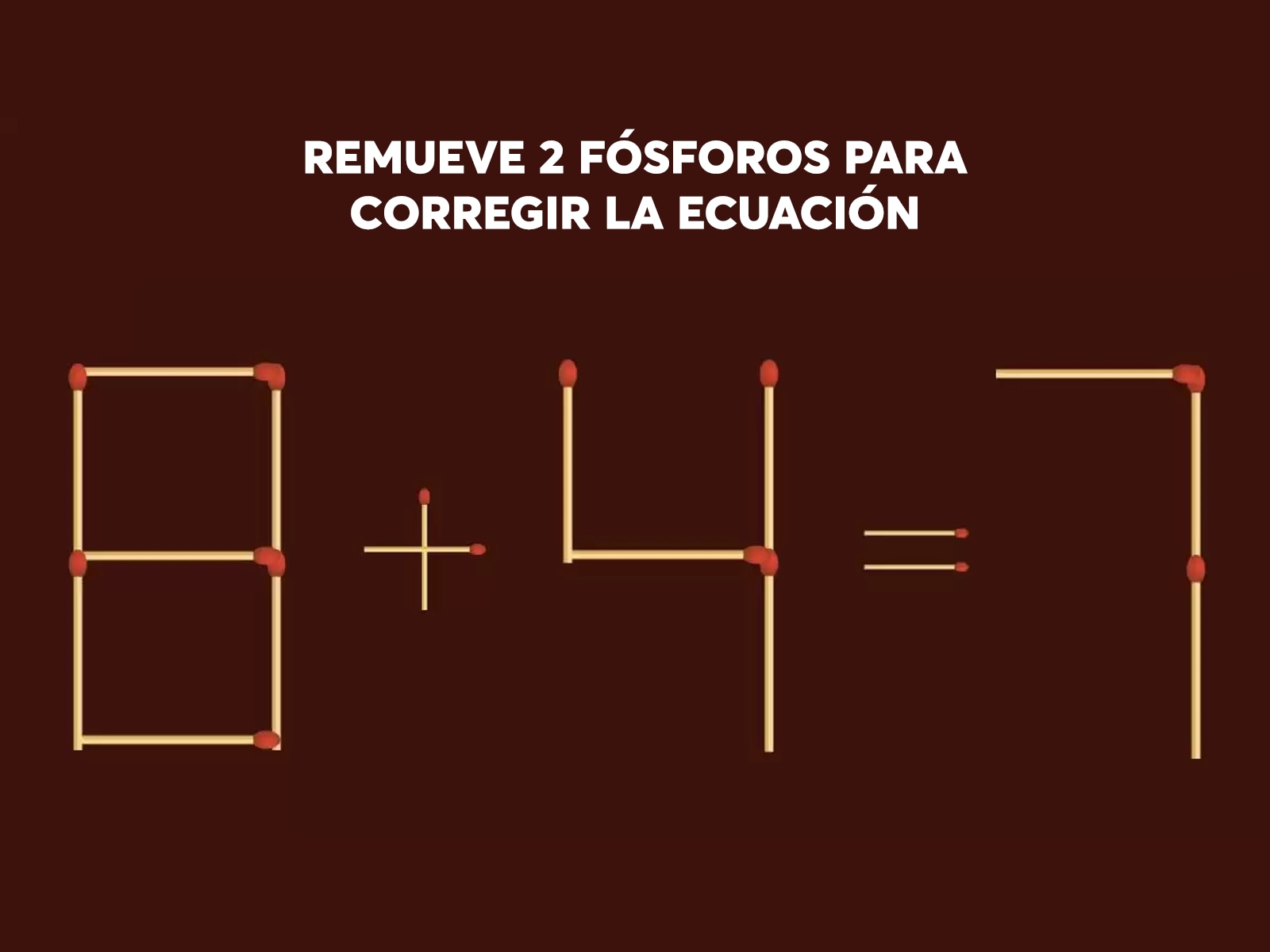 RETO MATEMÁTICO | Resuelve el rompecabezas donde 8+4=7 quitando 2 palos para arreglar la ecuación. | FresherLive