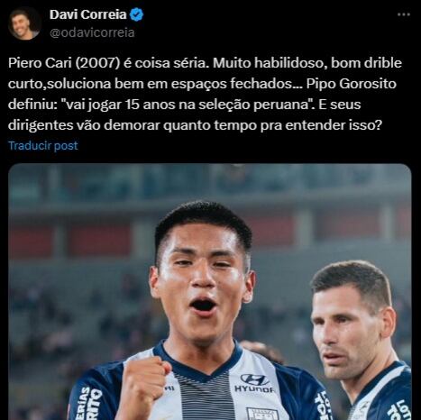 Scout brasileño destacó el nivel de Piero Cari en Alianza Lima durante el triunfo sobre Gremio. (Imagen: Captura de X)