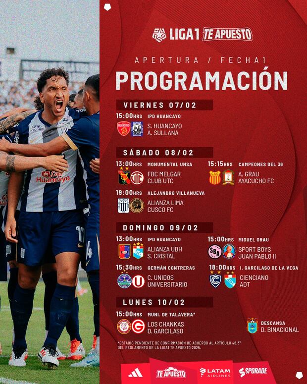 ¡Arranca lo bueno! La programación de la fecha 1 del Apertura de la Liga 1 2025 2 La programación completa de la fecha 1 del Apertura.