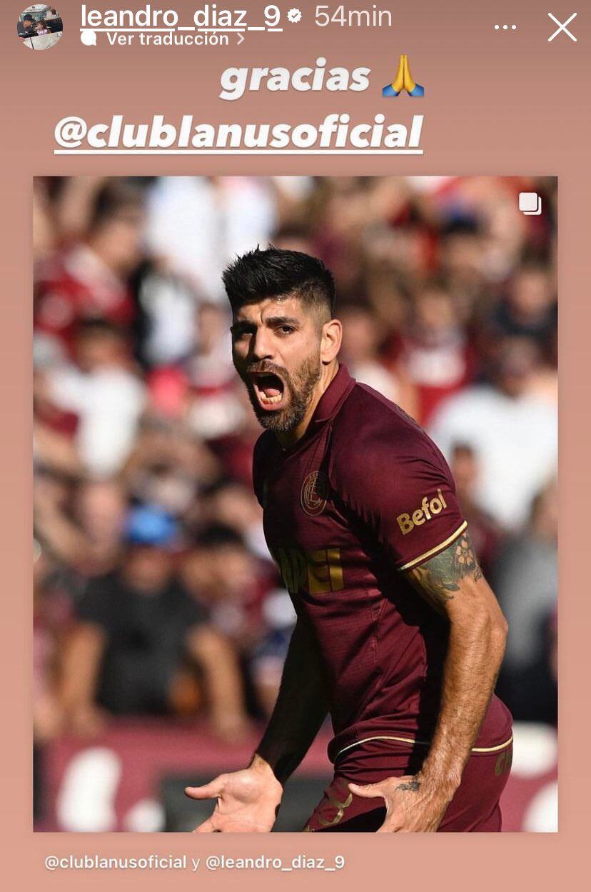 Historia en la cuenta personal del delantero Leandro Díaz donde se despide de Lanús. (Foto: @leandro_diaz_9)