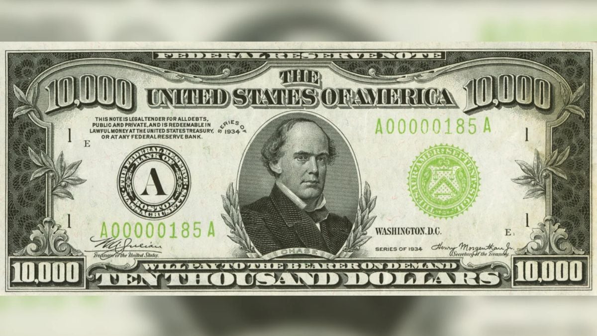 Billete de 10 mil dólares con el retrato Woodrow Wilson, Secretario del Tesoro del presidente Lincoln, Salmon P. Chase, fue vendido en 480 mil dólares (Foto: Heritage Auctions)